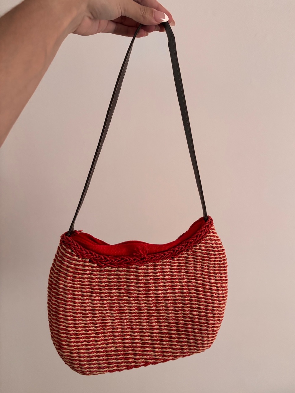 Woven Red and White Shoulder Bag